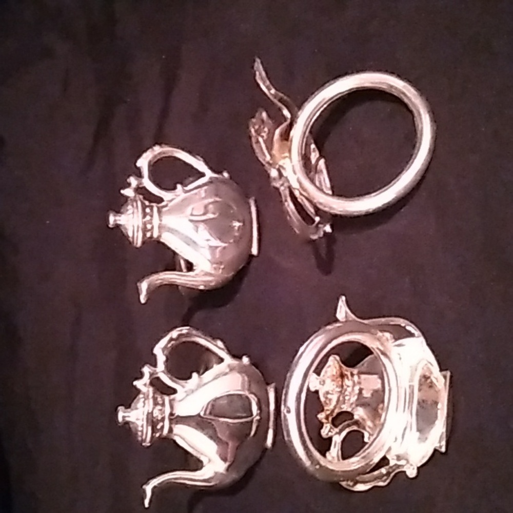 Vintage Elegant Silver Plated Teapot Napkin Rings Set Of 4 (S1)